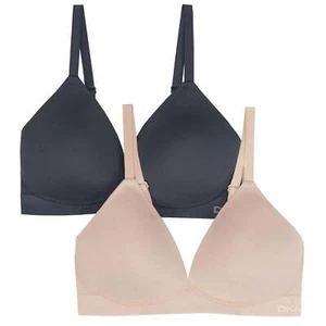 NIP DKNY Women's 2 Pack Wireless Microfiber Plunge Bra In Ink/Sand S - Picture 1 of 6
