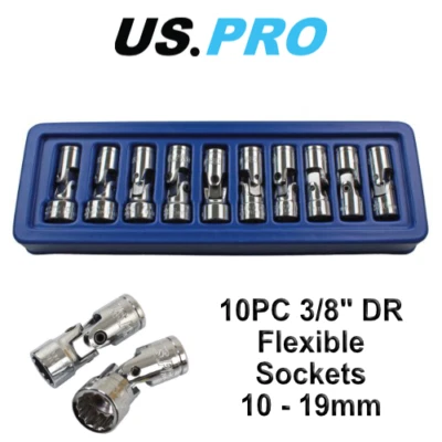 US PRO Tools 10pc 3/8dr Flexi Flexible Universal Sockets Set Metric 1693 - Image 1 of 4