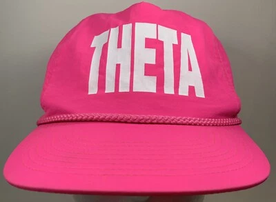 Vintage Theta Hat Pink Nylon Frat Crypto College Alpha Cap Snapback Beach Party - Imagem 1 de 4