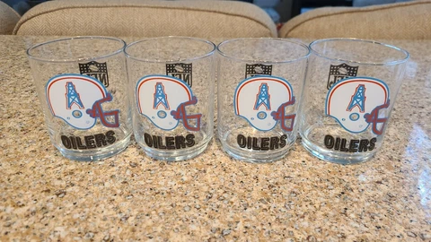 Set of 4 Houston Oilers Double Old Fashioned Glass NFL Football Helmet Oil Derek Cover