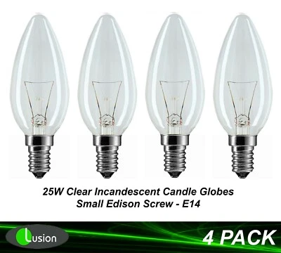 4 x 25W Clear Candle Light Globes Bulbs Lamps Incandescent Small Screw SES E14 - Image 1 of 4
