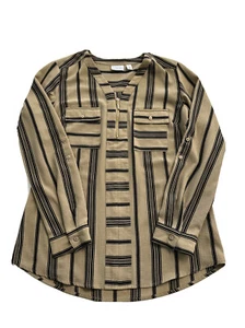 Kim Rogers Small Brown Black Stripe Top with a V-neck 3/4 Zipper Small Polyester - Bild 1 von 12