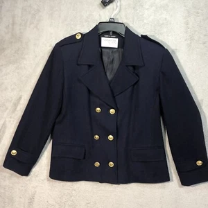 Blazer de lana de doble pecho vintage International Scene azul marino talla 12 - Imagen 1 de 7