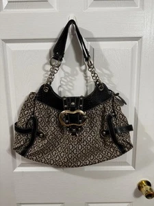 Vintage Guess Hobo-Schultertasche braun Monogramm Log Canvas Schnalle - Bild 1 von 14