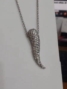 Collana Corno Scaramantico Portafortuna in Argento 925 e Zirconi Bianchi - Foto 1 di 4