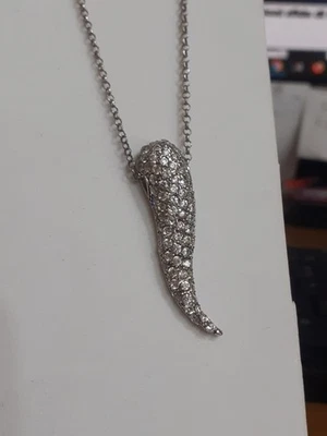 Collana Corno Scaramantico Portafortuna in Argento 925 e Zirconi Bianchi - Immagine 1 di 4