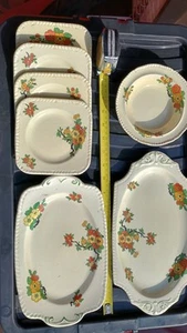 Crown Staffordshire Art Deco Sandwich Platters, Bowl And 4 Plates. - Picture 1 of 2