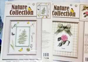 2 Leisure Arts Nature Collection cross stitch Kits-"Camellia" and "Woodland Fern
