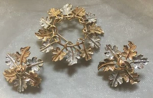 Sarah Coventry Vintage Brooch & Matching Earrings Gold & Silver Tone, Oak Leaves - Picture 1 of 5