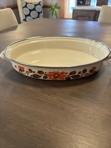 Vintage Moneta Floral Enamelware #30 Bakeware Cookware 2.5 Quart Made In Italy - Picture 1 of 13