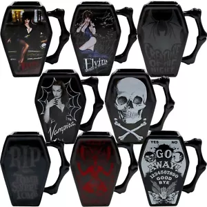 Kreepsville 666 Goth Coffin Black Coffee Mug Elvira Vampira Skull Tomb Baphomet