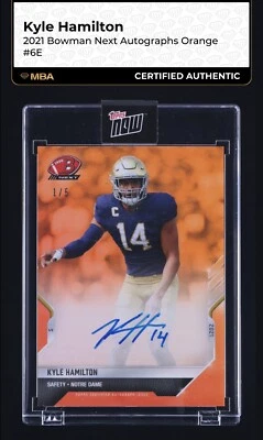 2021 Bowman Next Autographs Orange #6E Kyle Hamilton /5 - Notre Dame - Ravens - Image 1 of 2