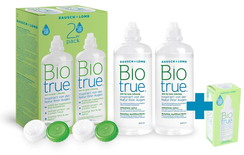 BAUSCH & LOMB Bausch + Lomb Kontaktlinsenreiniger Biotrue Silikon Hydrogel 2x300 ml + 1x60ml
