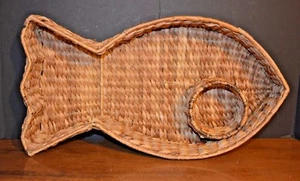 Wicker Fish Serving Platter Bread Basket Fish & Loaves EUC WIRE FRAME WINE - Imagen 1 de 9