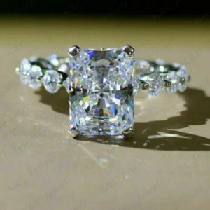 Anillo de compromiso de boda de piedra moissanita de corte radiante de 5 quilates oro blanco sólido de 14 quilates - Imagen 1 de 8