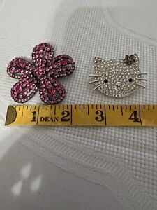 Unbranded Hello Kitty Rhinestone Pin and Pink Flower Brooch
