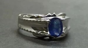Natural Blue Sapphire Sterling Silver 925 Handmade Neelam Statement Mens Ring - Picture 1 of 11