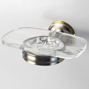 Jabonera transparente Franz Viegener y soporte, montaje en pared, níquel satinado y dorado - Imagen 1 de 2