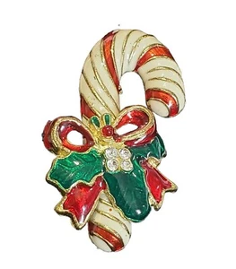 Vintage Pin Candy Cane Christmas Holiday Pin with Clear Stones 1.5" Long - Picture 1 of 5