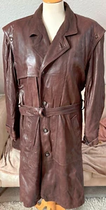 Leather Coat Retro/Vintage Trenchcoat Men Coat 46 Brown Original 1980s TOP - Picture 1 of 13