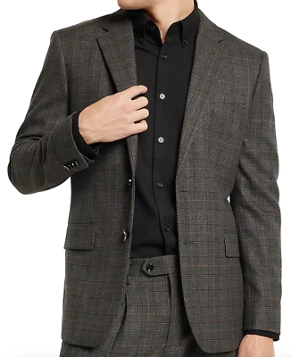 NEW EXPRESS EXTRA SLIM CHARCOAL PLAID FLANNEL SUIT JACKET SIZE 40S - Image 1 of 4