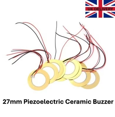 Piezo Electric Buzzer 27mm Ceramic Wafer Plate Pre-Wired High Sound For Audio UK - Image 1 of 4