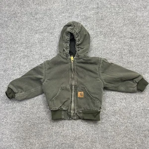 Carhartt Jacket Youth 4T Green Hooded Quilted Full Zip Warm Winter Coat Workwear - Picture 1 of 9