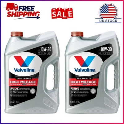 Paquete de 2, aceite de motor Valvoline totalmente sintético alto kilometraje MaxLife 10W-30 5 cuartos de galón Foto 1 de 4