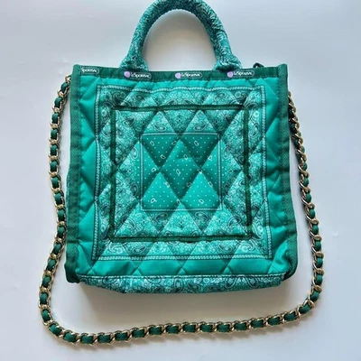 Bolso de Mano LeSportsac Atelier Cadena Edredón Pequeño Verde 2 Vías Nylon Bandolera Usado Foto 1 de 4