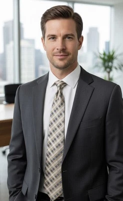 Corbata a cuadros Geoffrey Beene para hombre marrón tostado gris estilo clásico de negocios  Foto 1 de 4