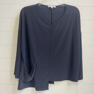 Sympli Asymmetrical 1-Pocket Tunic Top Women's 12 Black Draped Artsy Minimalist - Picture 1 of 8