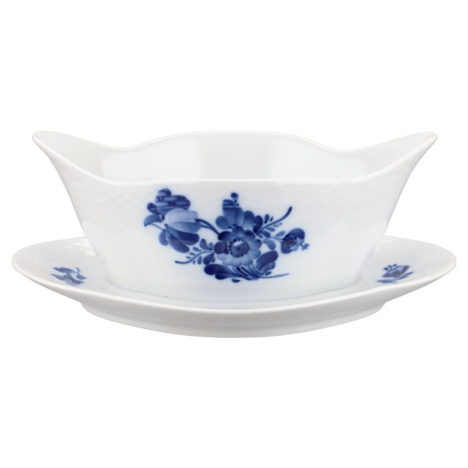 Salsiera con piatto pezzo unico modello 8159 Royal Copenhagen fiore blu liscio II - Immagine 1 di 1