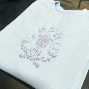 Halloween Embroidered Sweatshirt, Skeleton Sweatshirt, Horror Sweatshirt - Picture 1 of 3