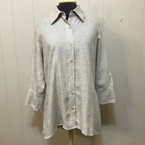 NUEVO SIN ETIQUETAS Boho Chic 100% Lino Gris Rayas Botón Túnica Top Cremallera Trasera Plisado Capa Talla M - Imagen 1 de 14