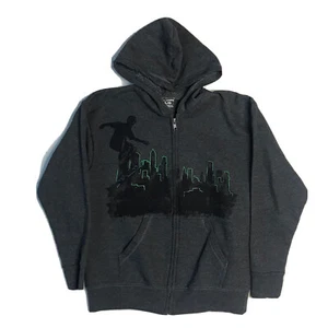 Skateboarding Hoodie Kids Large Gray Skyline Graphic Full Zip Hanes Tagless - Picture 1 of 6