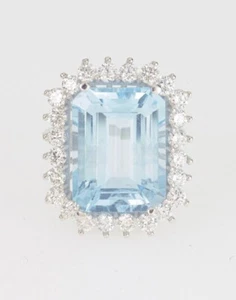 10 Karat Smaragdschliff natürlicher Aquamarin & Diamantring 14K Weißgold Ehering - Bild 1 von 4