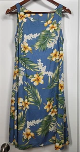Vintage Two Palms Women Dress Small Blue Floral Midi Tank Hawaiian Sleeveless - Picture 1 of 7
