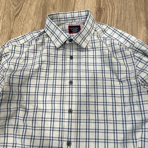 Untuckit Shirt Men's Medium Gray Blue Plaid Slim Fit Wrinkle Free Button Up - Picture 1 of 8