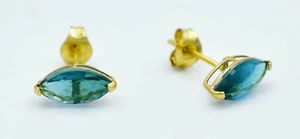 GENUINE 1.74 Cts BLUE ZIRCON STUD EARRINGS 14k GOLD - Free Appraisal - NWT - Picture 1 of 4