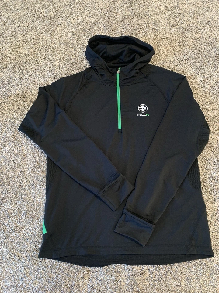 Jaqueta com capuz Ralph Lauren RLX masculina preta/verde zíper completo tamanho G - Imagem 1 de 4