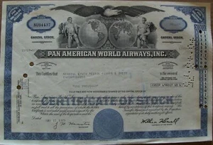 Pan American World Airways stock certificate. Payee Merrill Lynch, 1975 - Picture 1 of 3