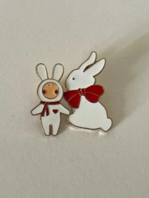 Lindo conjunto de 2 broches prendedores blancos para conejitos camisa solapa dijes regalo de moda Foto 1 de 3