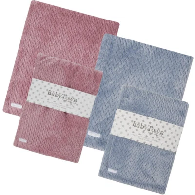 Baby Blanket Wrap Fleece Chevron Zig Zag Fluffy Dusky Pink Blue - Image 1 of 4