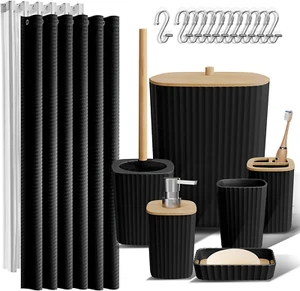 20PC Bamboo Bathroom Accessory Set - Complete Bathroom Accessory Set & Bath Rugs - Picture 1 of 8