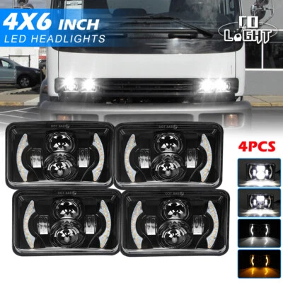 4PCS Black 4x6" LED Headlights W/Amber DRL Hi/Lo fits GMC T6500 T7500 1997-2009 - Image 1 of 4