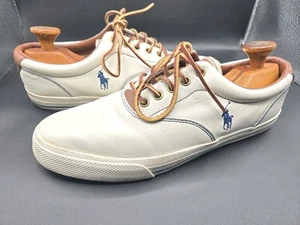 POLO RALPH LAUREN Vaughn Mens White Canvas Sneakers Shoes Sz 10.5 D Leather Lace - Picture 1 of 7