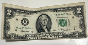 1976 $2 Dollar Bill Error (Miscut/Misaligned) H12876028A  A Rare-Front & Back - Picture 1 of 3
