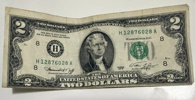 1976 $2 Dollar Bill Error (Miscut/Misaligned) H12876028A  A Rare-Front & Back - Image 1 of 3