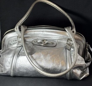 Cavalcanti italienische Designer Silber Leder Handtasche Handtasche Umhängetasche Beuteltasche - Bild 1 von 23