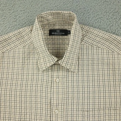 Bugatchi Uomo Shirt Mens Large Beige Check Short Sleeve Button Front Casual - Image 1 of 4